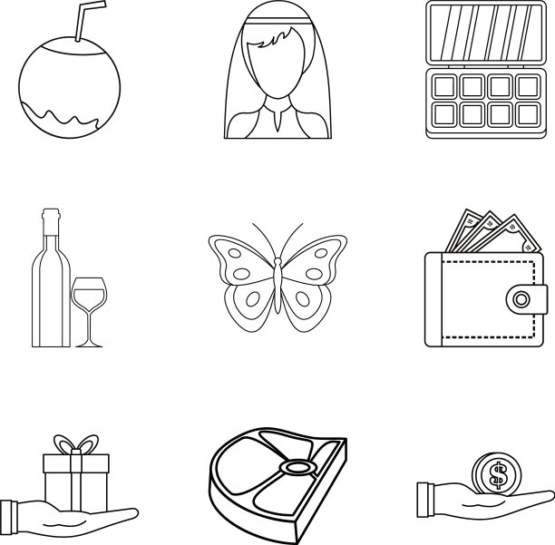 餐厅晚上的图标设置轮廓风格图片下载