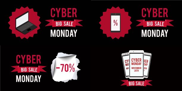 网络星期一销售横幅设置黑色背景图片下载