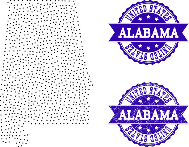 阿拉巴马州和遇险海豹的虚线地图图片下载