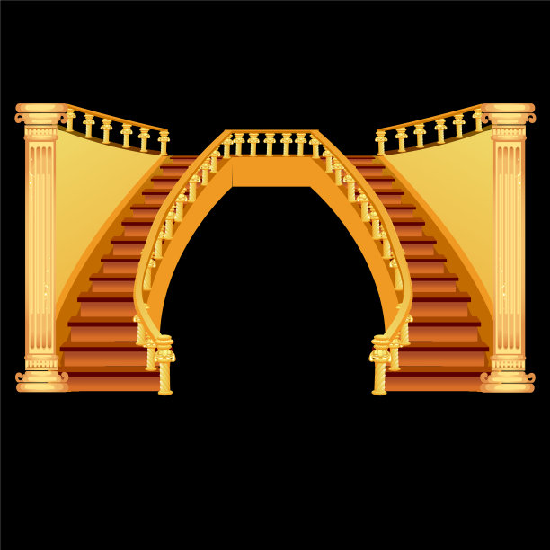 黑色背景上孤立的老式楼梯图片下载