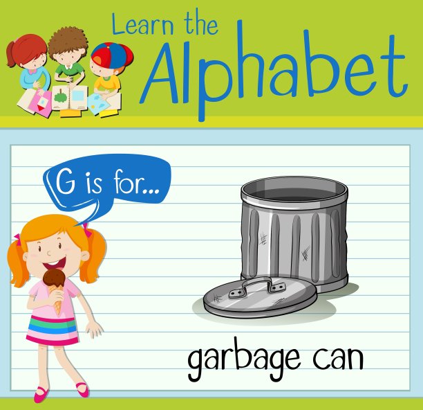 识字卡片上的字母G代表垃圾桶图片下载