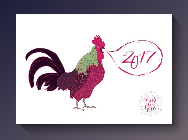 公鸡明信片新年快乐图片下载