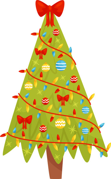 用彩灯装饰的亮绿色圣诞树图片下载