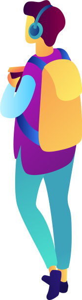 男性青少年与耳机和咖啡等距图片下载