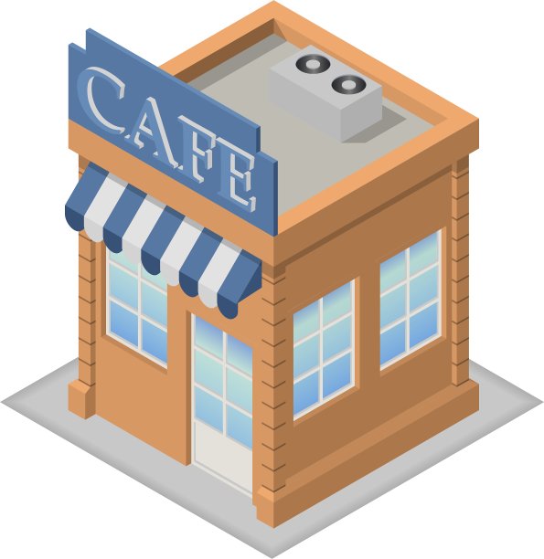 等距咖啡馆建筑图片下载