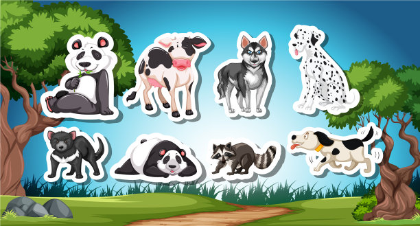 Set od黑色和白色动物图片下载