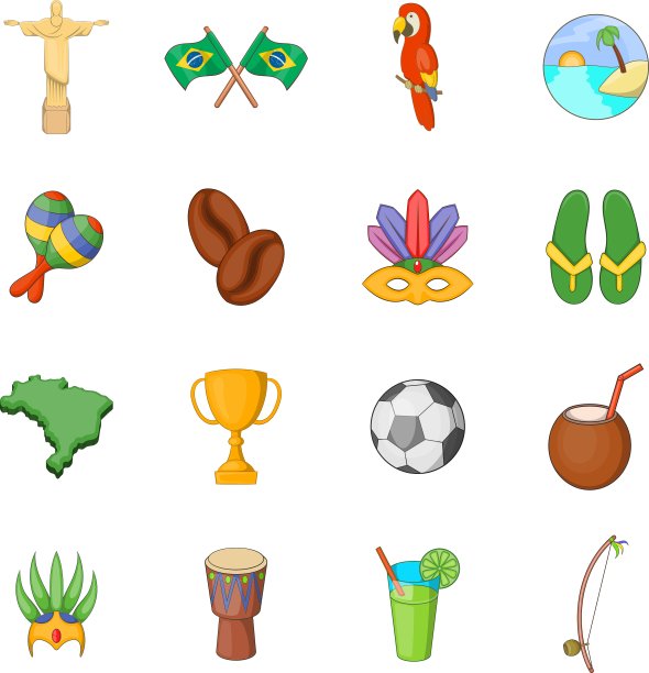 巴西旅游图标设置卡通风格图片下载
