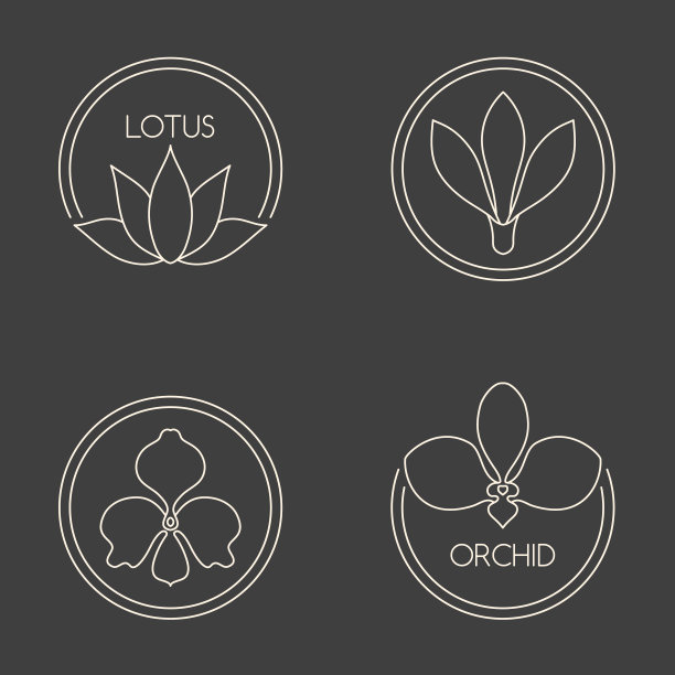 一套花标志在深灰色的背景图片下载