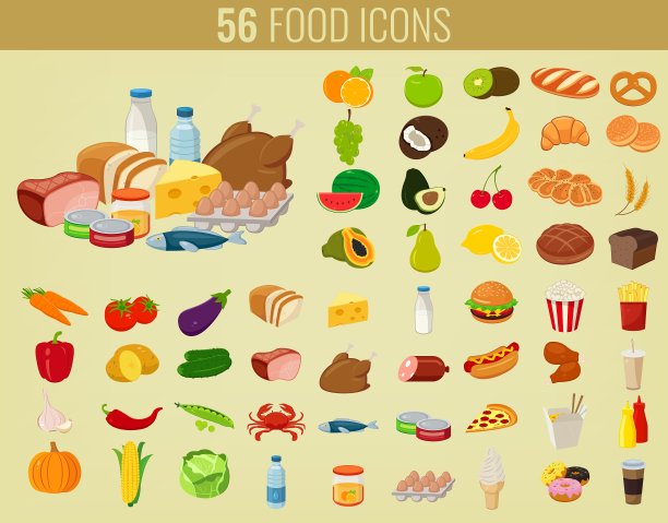 食物和饮料图标设置平面设计图标图片下载
