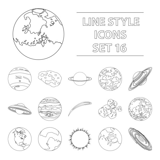 行星设置图标在轮廓风格大收集图片下载