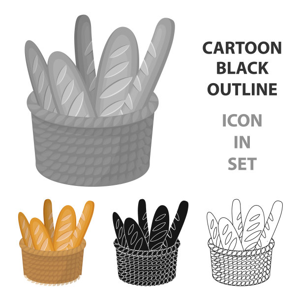 篮子法棍图标在卡通风格孤立图片下载