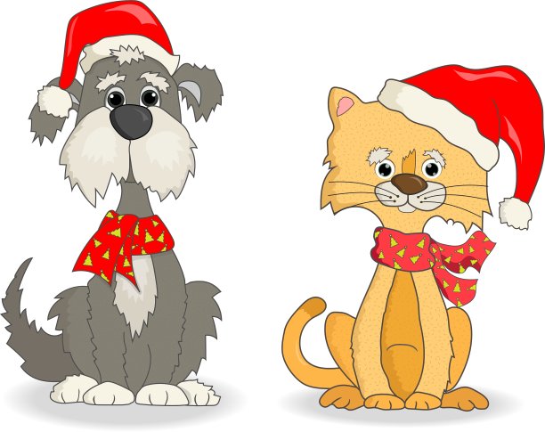 戴着圣诞帽的猫和狗图片下载