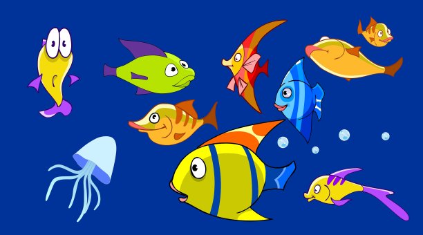 卡通水族馆与有趣的鱼图片下载