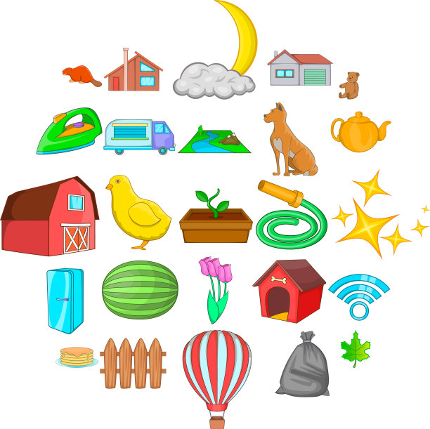 郊区房子图标设置卡通风格图片下载