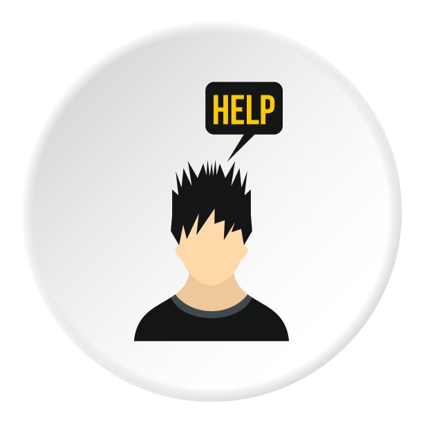 男性头像和文字帮助图标的平面风格图片下载