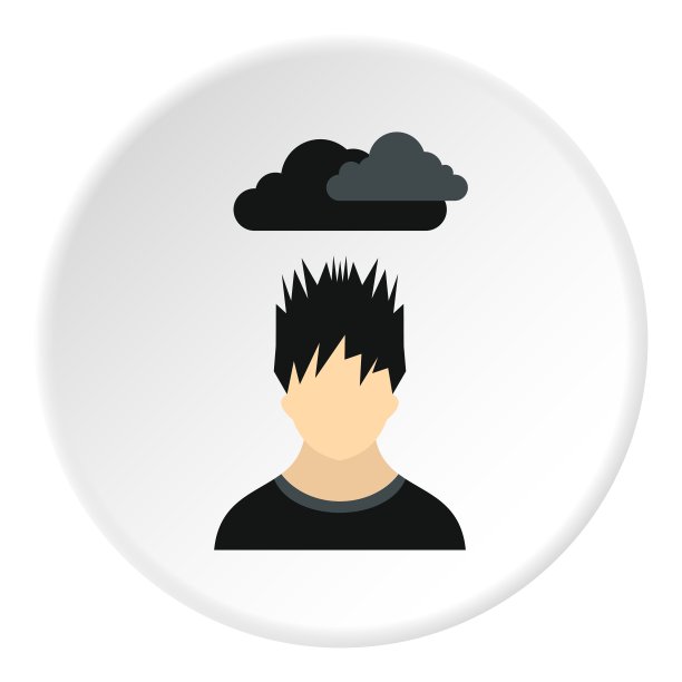 男性头像和头顶上的云图标的平面风格图片下载
