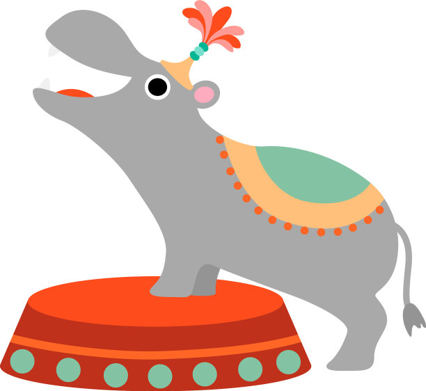 可爱的河马在舞台上滑稽的动物表演图片下载