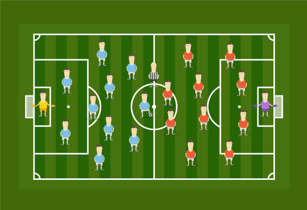 有足球运动员的绿色足球场图片下载