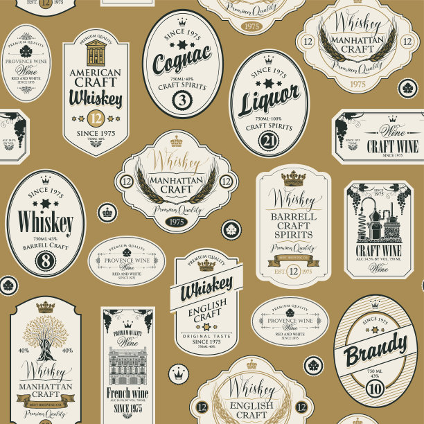 无缝模式与酒精饮料的标签图片下载