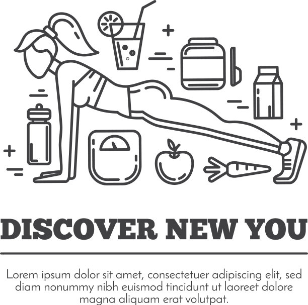 健康健身生活方式线条艺术概念图片下载