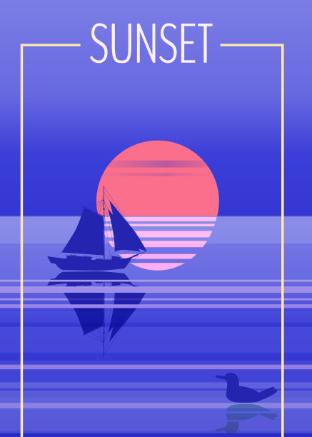 极简主义的日落在大海与海洋图片下载