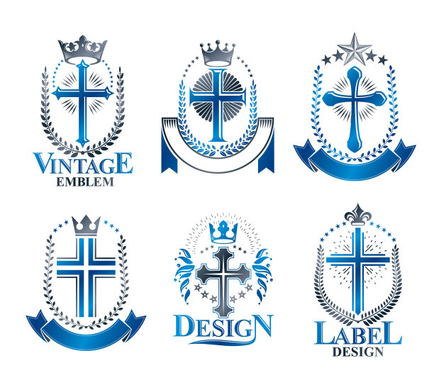 基督教十字架的标志设置纹章设计图片下载