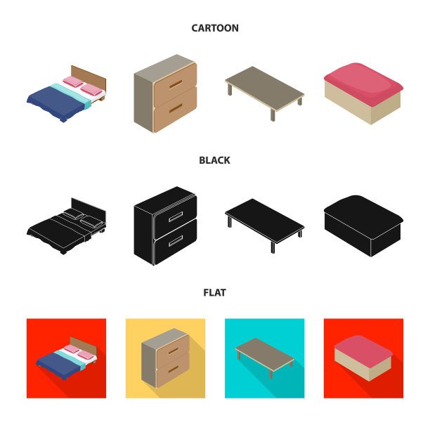 隔离对象的卧室和房间的图标集图片下载