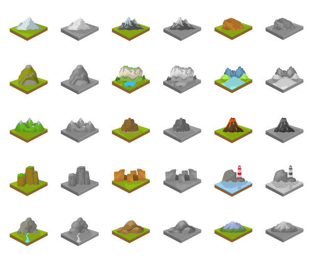 山脉巨大的卡通单色图标设置图片下载
