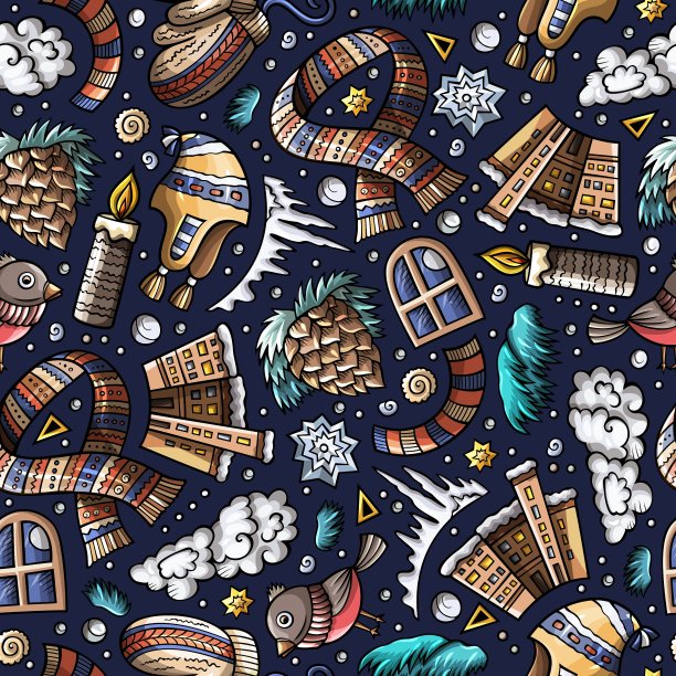 卡通可爱手绘冬季无缝衔接图片下载