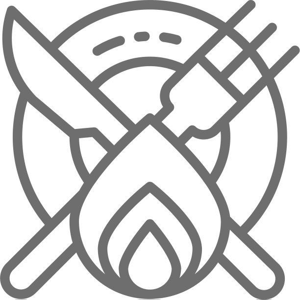 带有火线图标的辛辣食物盘子和餐具图片下载