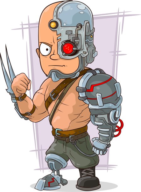 卡通半机械人与凉爽的金属图片下载