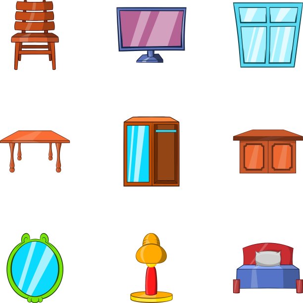 类型家具图标设置卡通风格图片下载