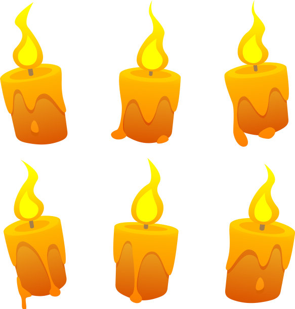 一组白色背景的卡通蜡烛图片下载