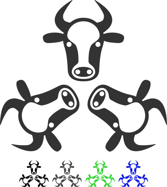 牛三位一体平面图标图片下载