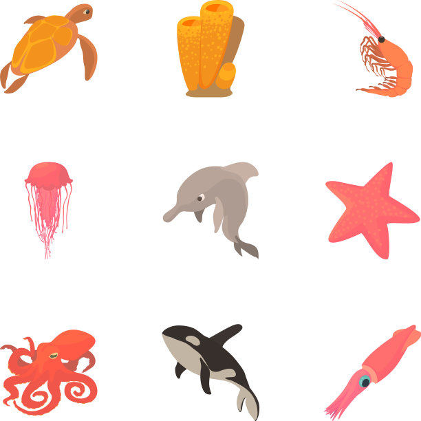 和平水动物图标设置卡通风格图片下载