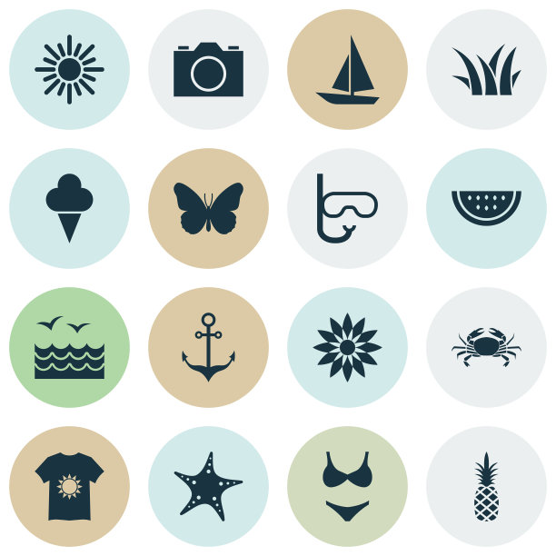 季节图标与草泳衣海星图片下载