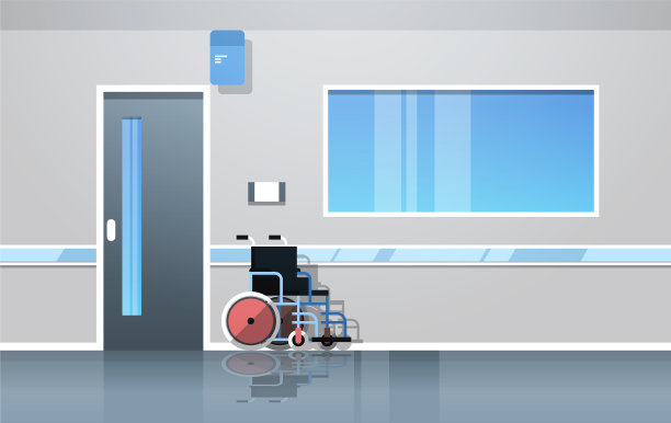 医院走廊设有轮椅医疗大厅图片下载