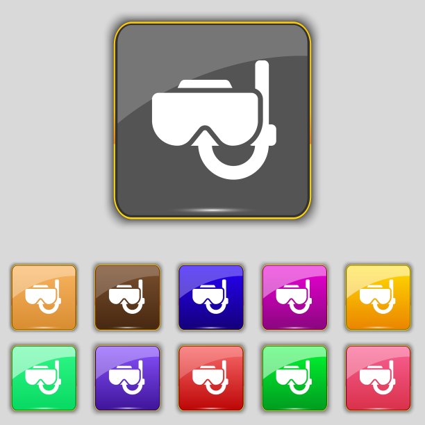 潜水面具图标标志设置与十一种颜色图片下载