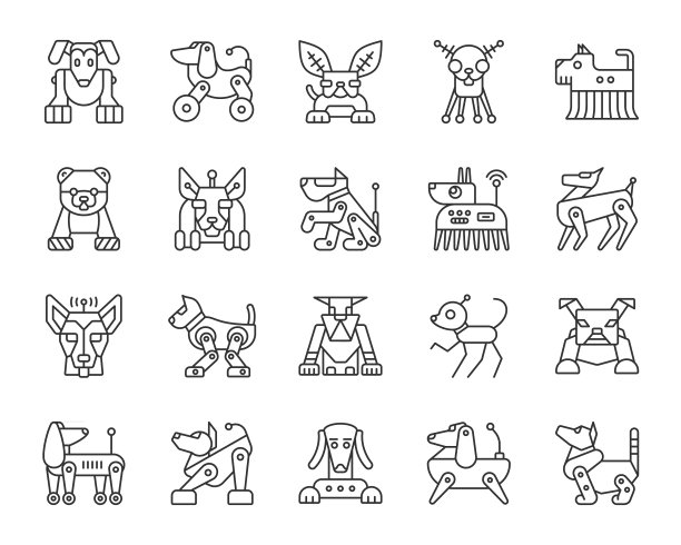 机器狗简单的黑色线条图标设置图片下载