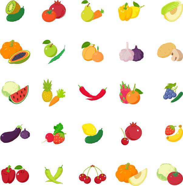 水果和蔬菜图标设置等距样式图片下载