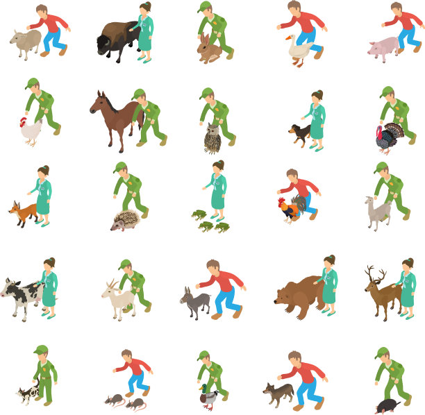 动物保护图标设置等距风格图片下载