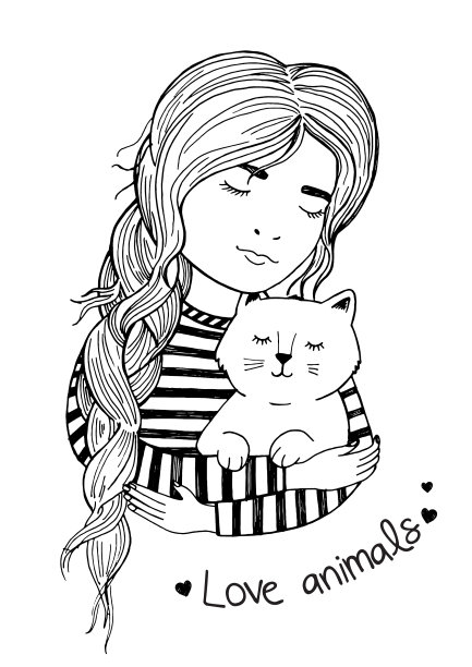 长头发的女孩拥抱猫图片下载