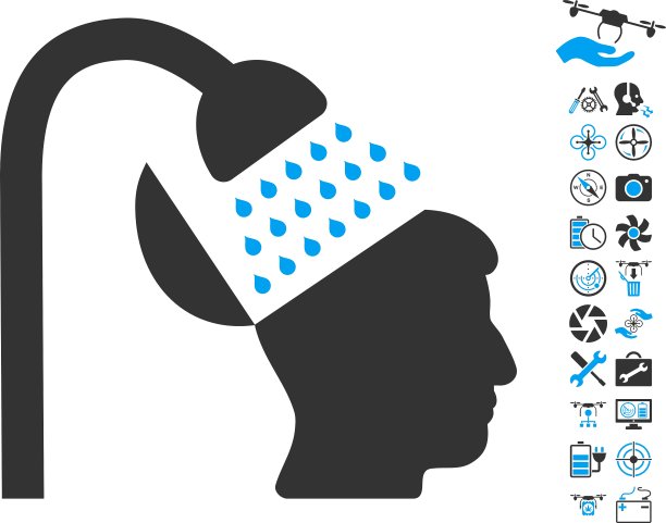 开放思想淋浴图标与直升机工具奖金图片下载