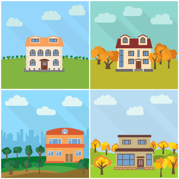 大自然中四个孤独的房子图片下载