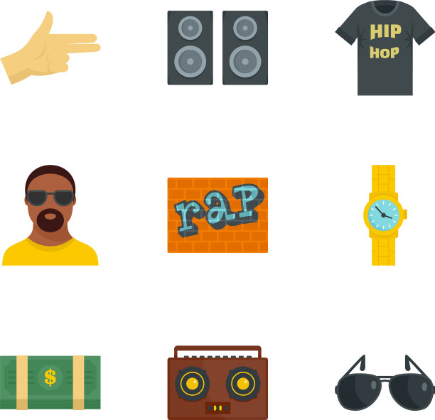 城市说唱图标设置扁平风格图片下载