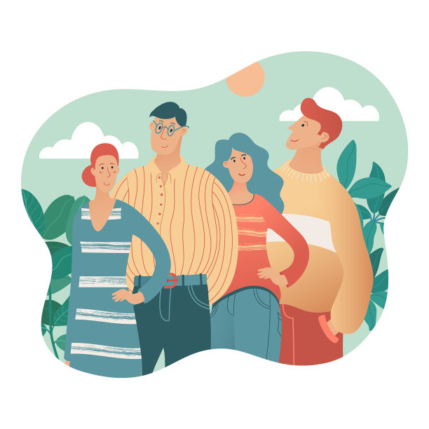 一群年轻人站在天空下的植物里图片下载