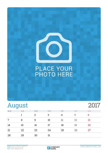 墙每月日历计划2017年8月图片下载