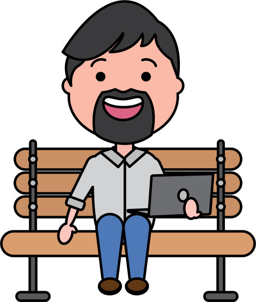 一个商人坐在长凳上，拿着笔记本电脑图片下载