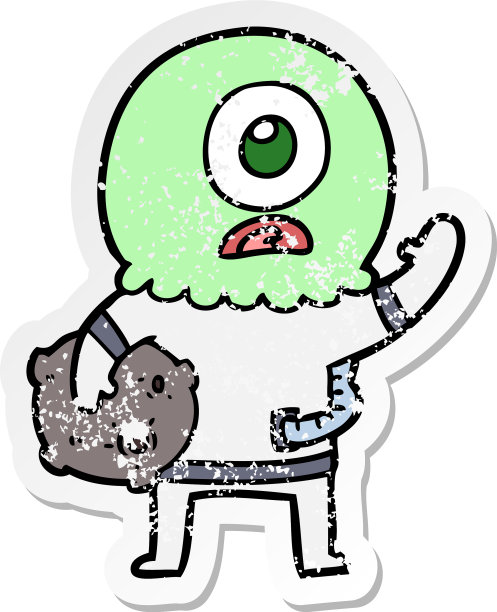 一个卡通外星人独眼巨人的沮丧贴纸图片下载