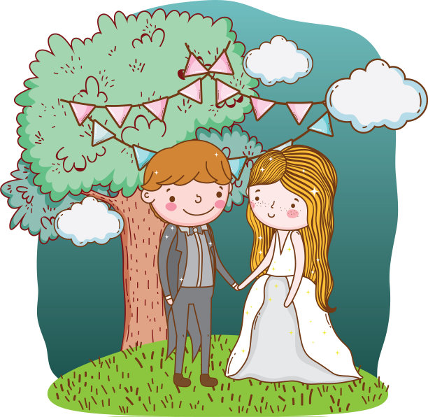 夫妻结婚可爱的卡通图片下载